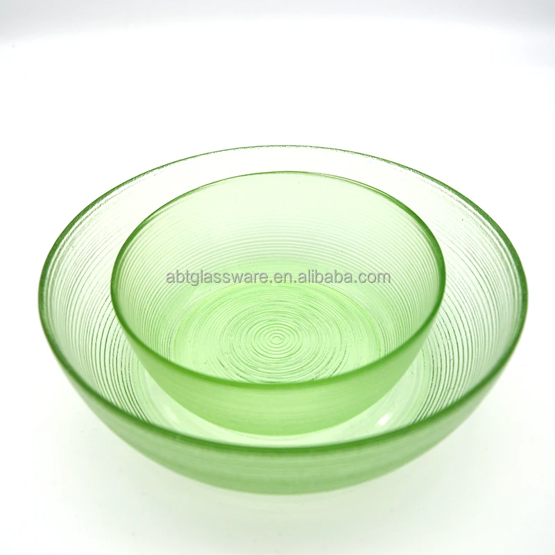 Hand Made Light Green Twist Line Pattern Round Fruit Glass Bowl for Dessert Salad Pasta