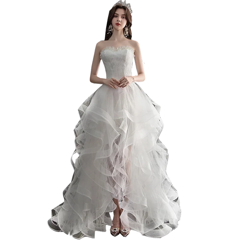 Sweatheart Wedding Dress High Low Ruffled Tulle Summer Beach Bridal Dresses Lace Up Back