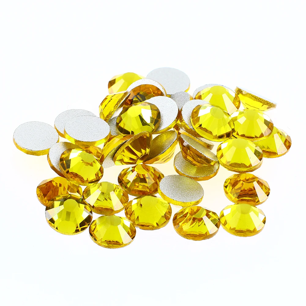 Glass Crystal 10 Sizes Non Hotfix Fancy Colors Round Shape Flatback Rhinestones Glue On Beads mixed color