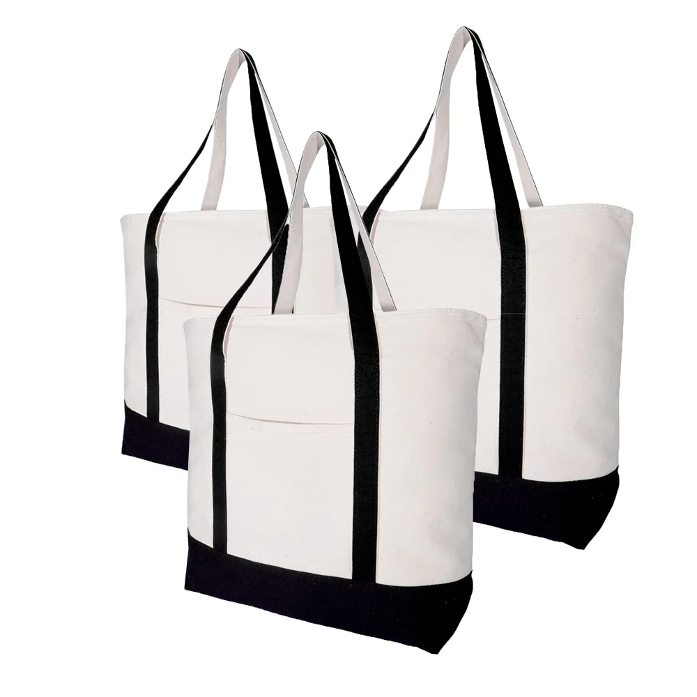 boat tote shape moq 100 pcs for shopping with handle custom canvas tote bag with inside zipper pocket