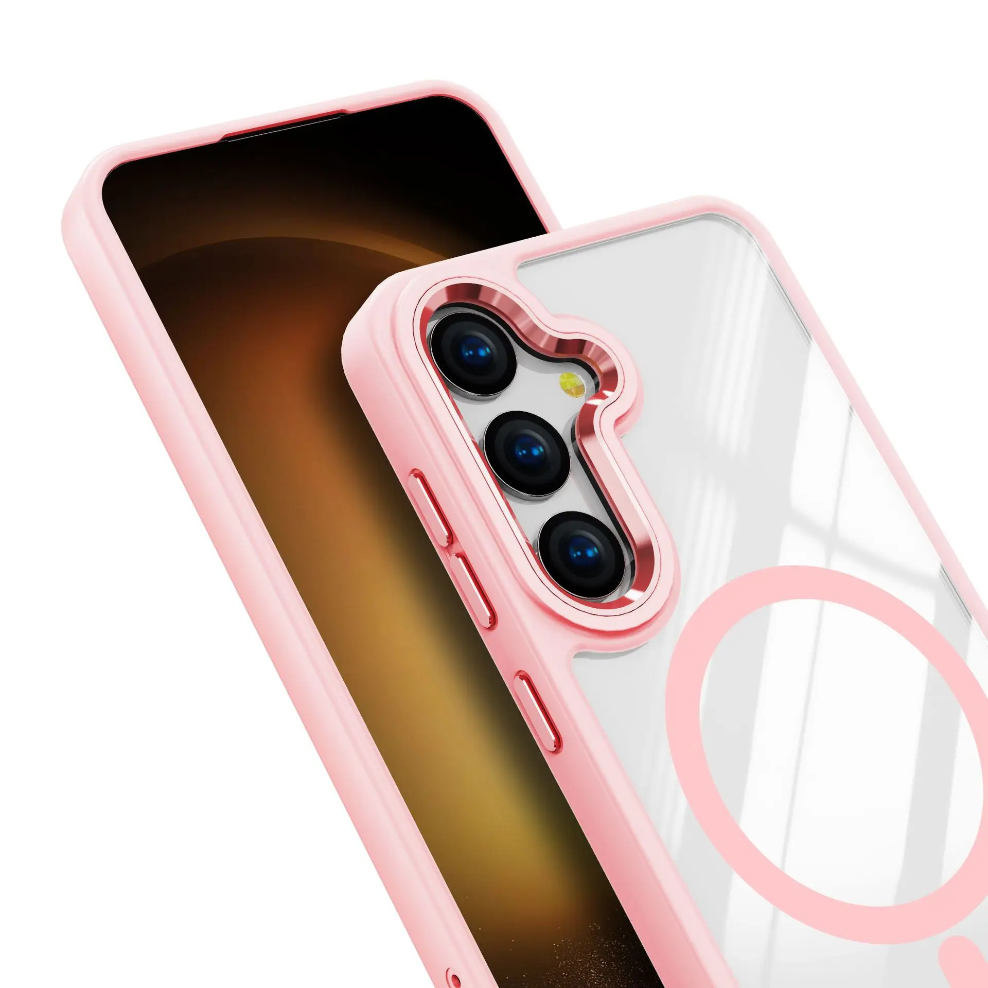 For Samsung s24ultra case transparent magnetic cell phone case gold shield s24 metal anti-fall wholesale case