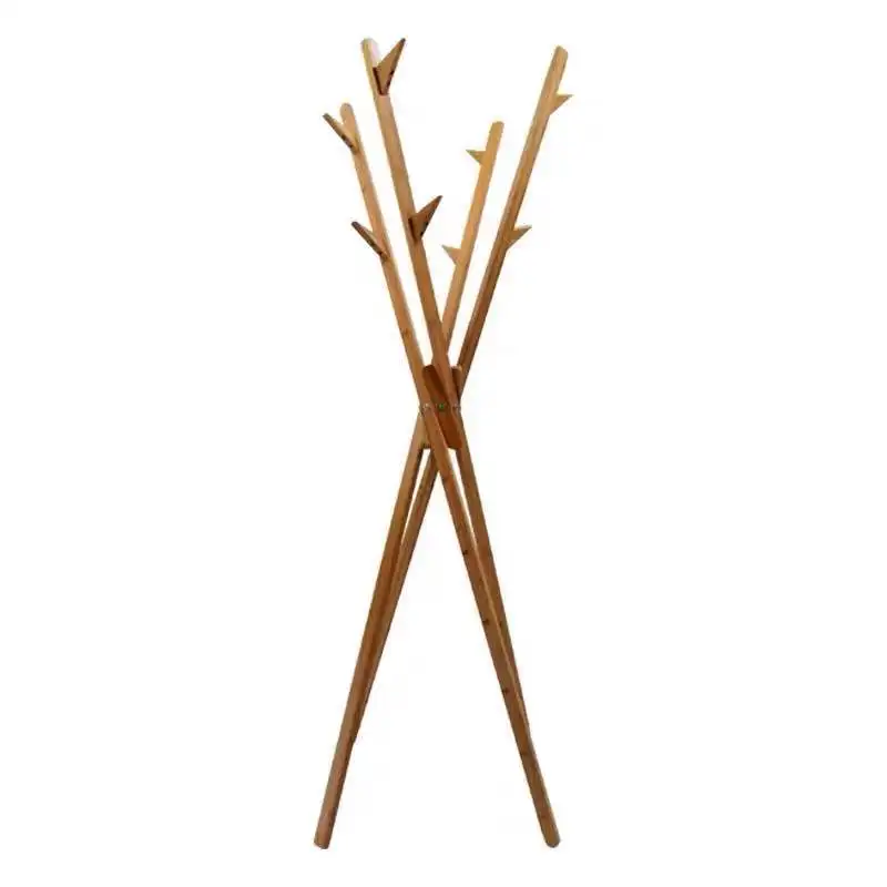 Free Standing Natural Bamboo Tree-shaped Display Coat Rack With 6 Hooks And Solid Feet