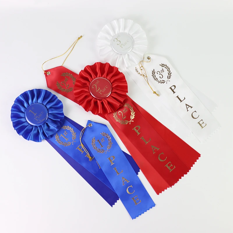 Customized Logo Satin Ribbons Medal 100% Polyester Soft Open Style Sports Game Prized Award for Competition Match Badge Use