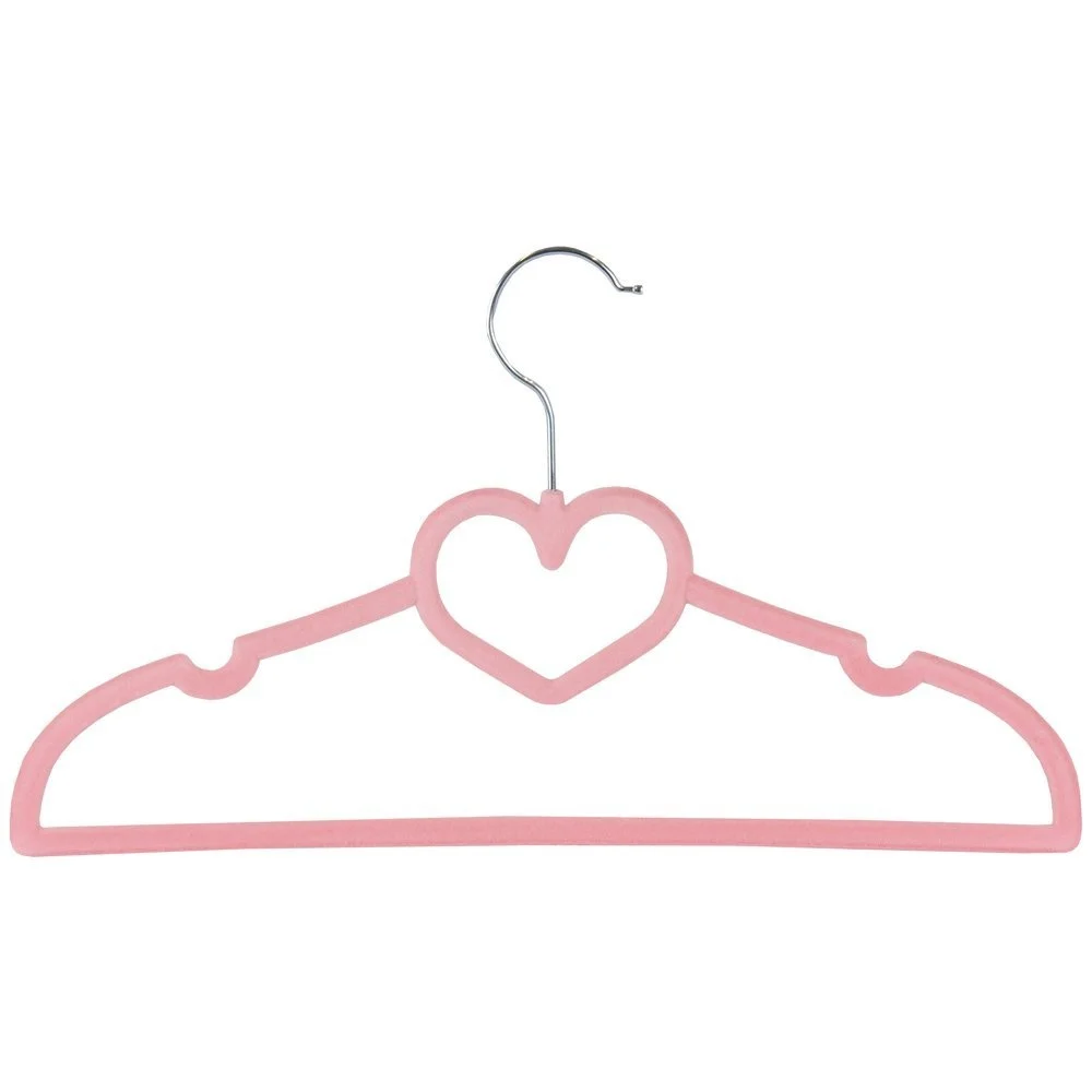Inspring Heart Shape Space Saving Premium Velvet Hanger For Kids Girls Coat With Baby Pink