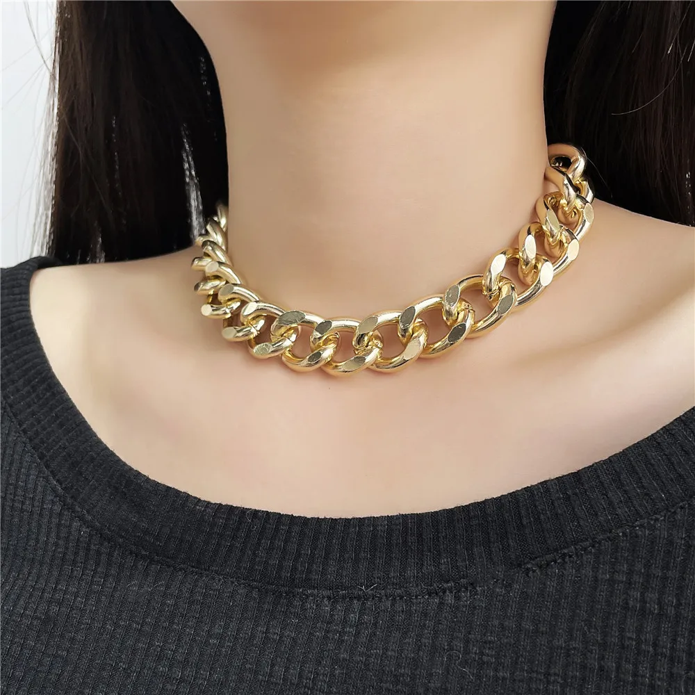 Exaggerate Statement 3.5mm Thick Real Gold Plated Chunky Cuban Link Chains Choker Necklace Jewelry for Women Girls