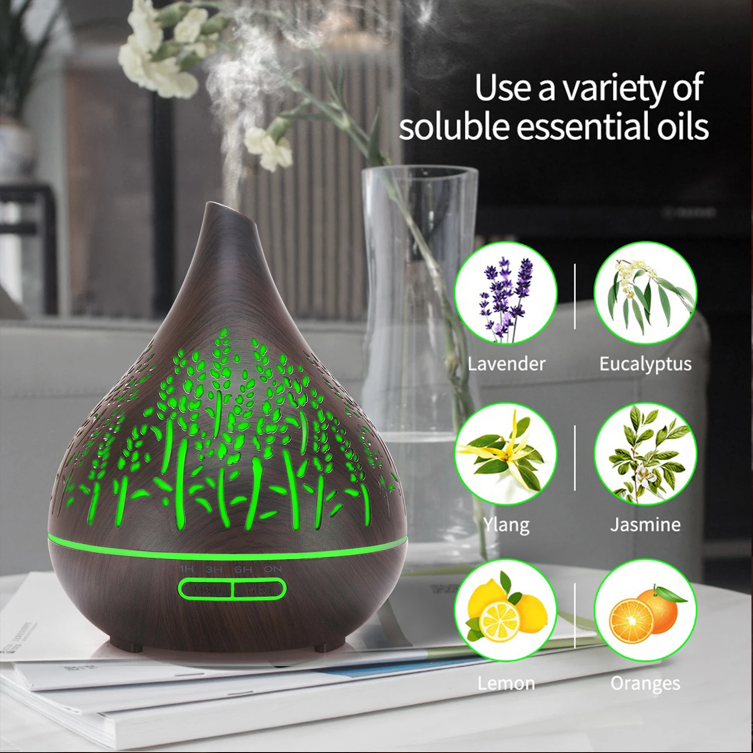 Cool Mist Humidifier for Bedroom Aromatherapy Humidifier with 7 Color Changing Led Lights