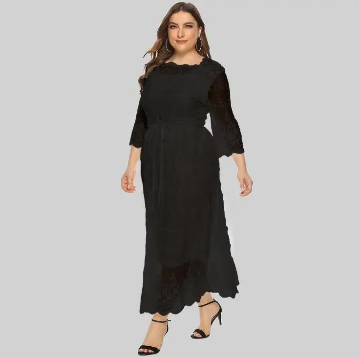 Spring Fashion Long Sleeve Elegant Wedding Plus Size Lace Maxi Dress
