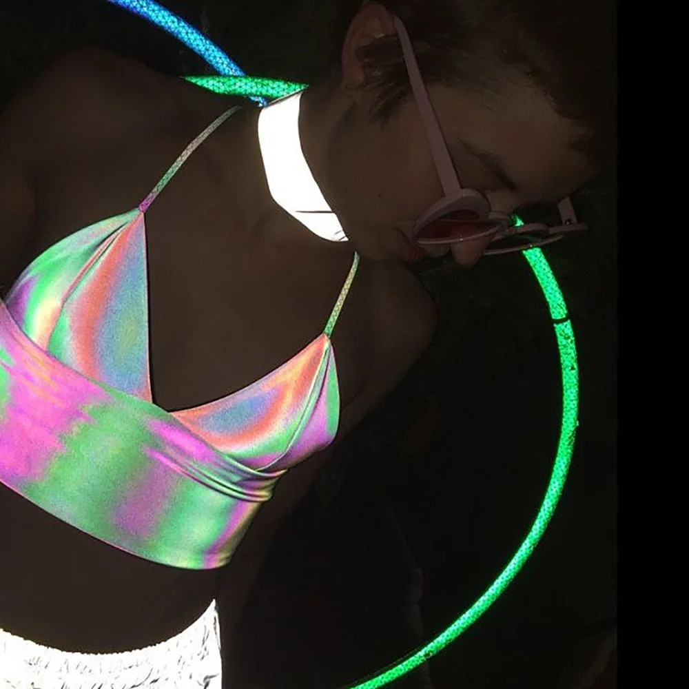 Hot Sale 2019 Summer New Women Sexy Deep V Holographic Reflective