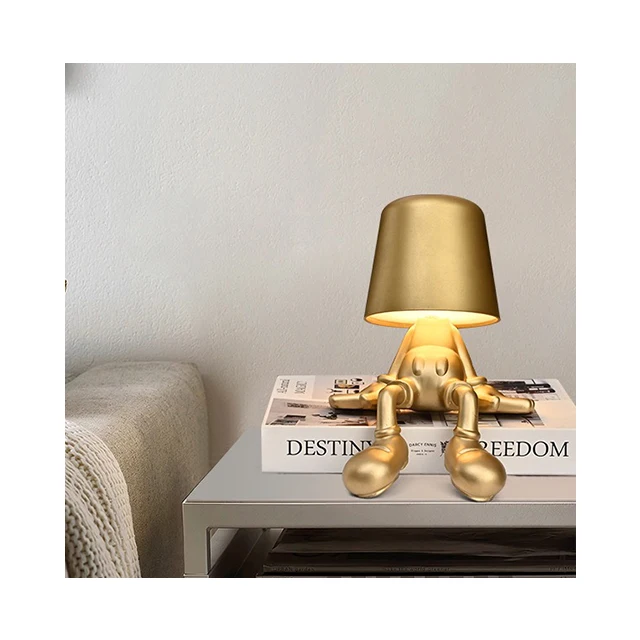 LED Rechargeable Table Lamp Bedside Touch Control Creative Little Golden Man Decorative Desk Lamp USB Charging 3Level Brightness