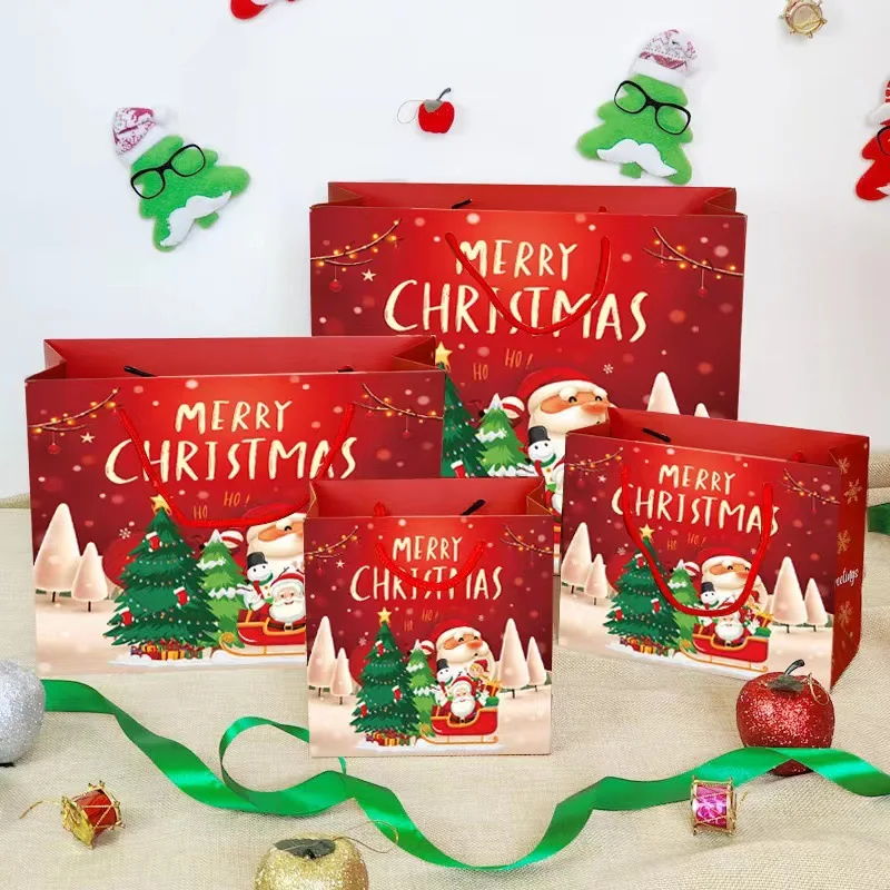 Christmas Decoration Gift Bags Wholesale Food Shopping Bags Gift Packaging Tote Paper Bags With Handle