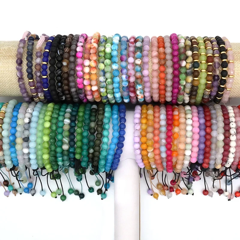 New Design Handmade OEM Healing Bohemia Gemstone Beads Ring Jewelry Woven Natural Stone Custom Logo Women Men Macrame Bracelet