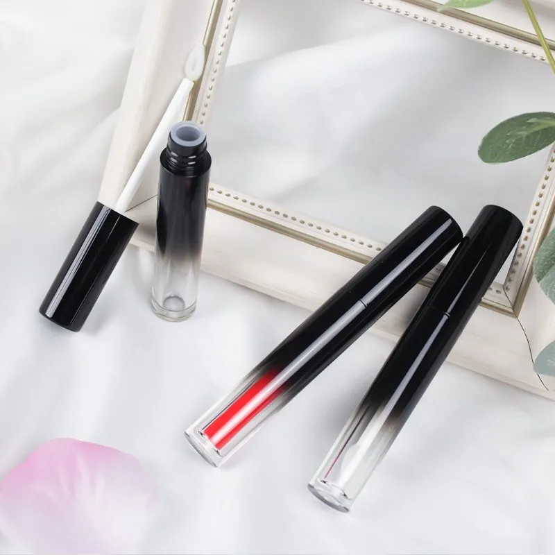 3ml empty cosmetics Gradient black color lip gloss tube with brush packaging