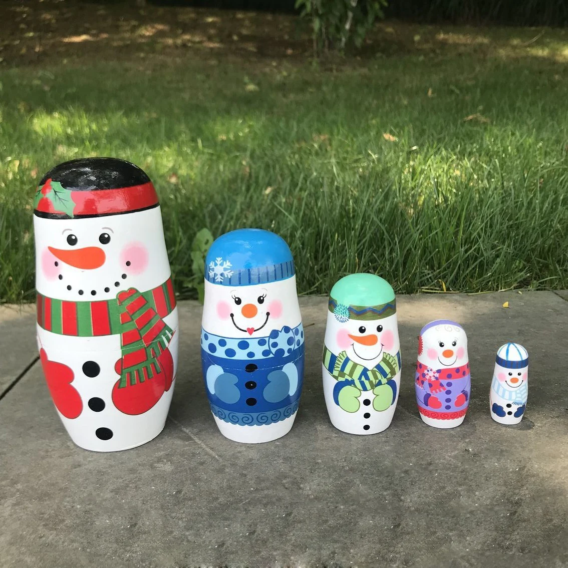 Wooden Christmas Nesting Dolls Snowman Matryoshka Doll 5-layer Wooden Russian Nesting Christmas Matryoshka Dolls