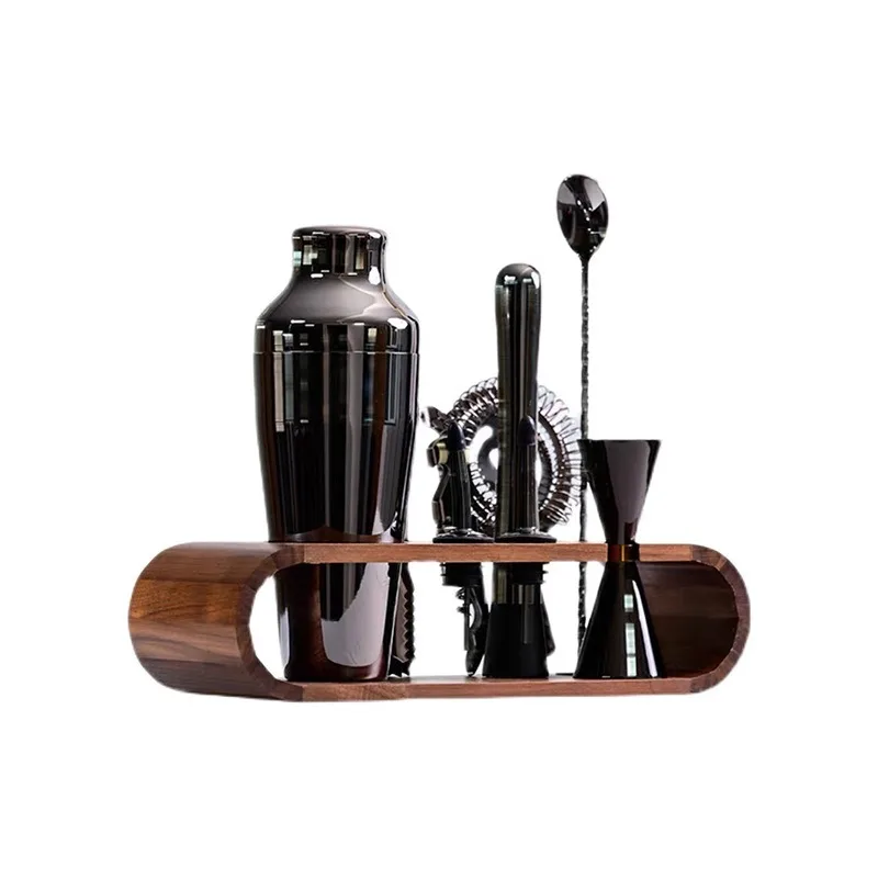 China Wholesale Manufacturer Low Price Cobbler Stainless Steel Cocktail Shaker & Shaker Set with Bamboo Stand