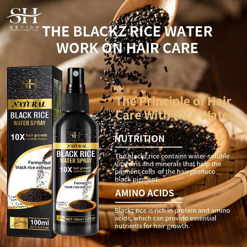 High-Quality Black Rice Water for Hair Growth Serum Leave in Hair Growth Spray for Longer, Thicker, Fuller Hair