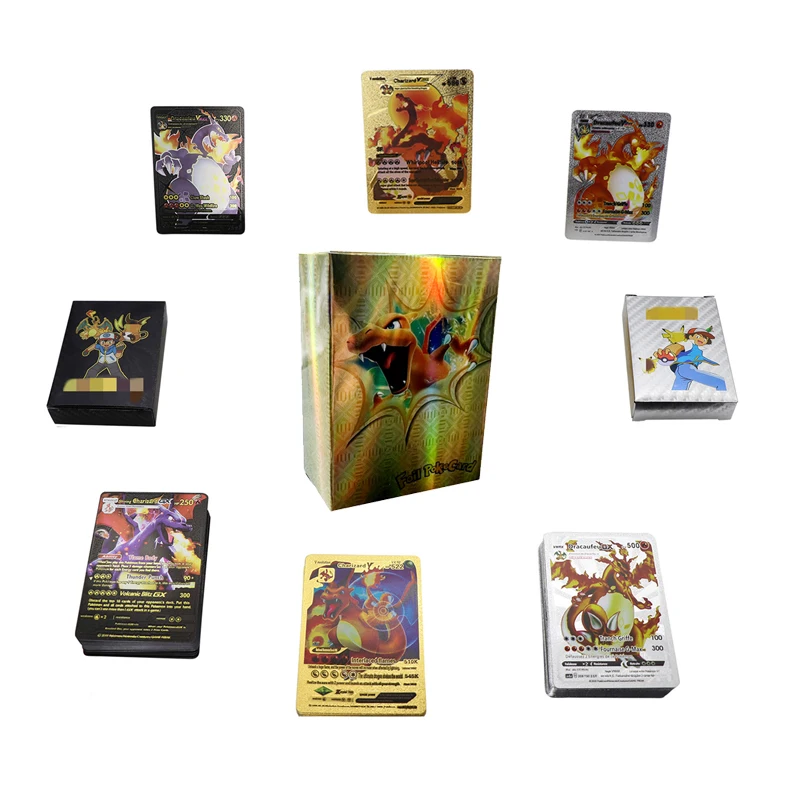 Оптовая продажа популярные Редкие игровые карты Pikachu золотые и черные Poke mon игральные