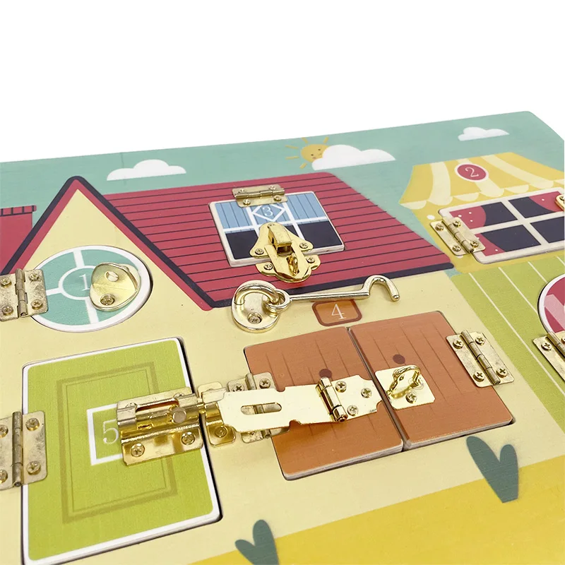 KIU wood  montessori busy board for toddlers wooden Educational Locks and Latches Board Travel Toy for Infant