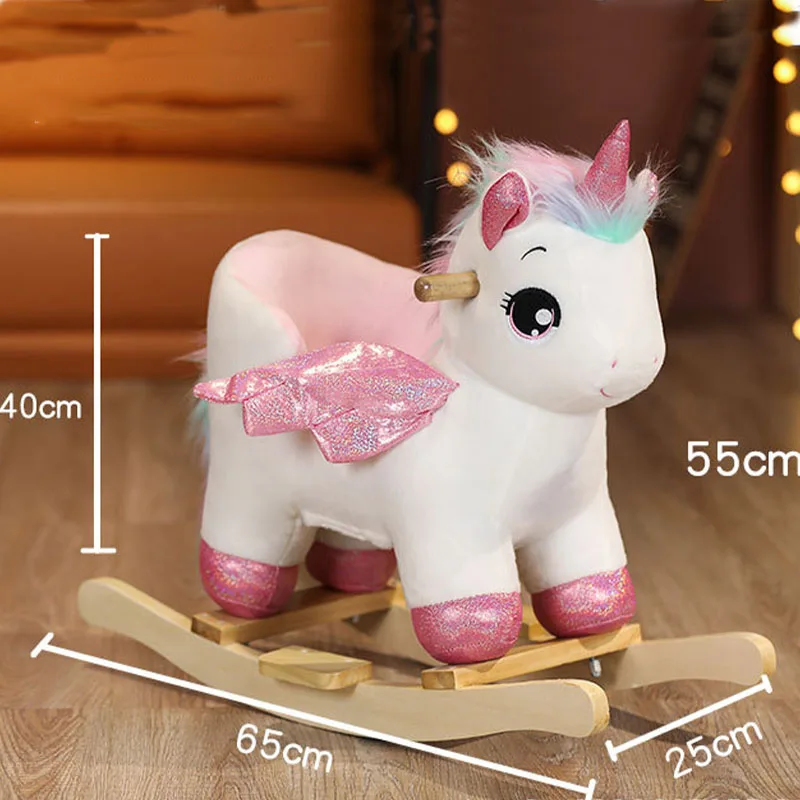 Mountable Wooden Children Ride on Toy Rocking Horse with Music Box