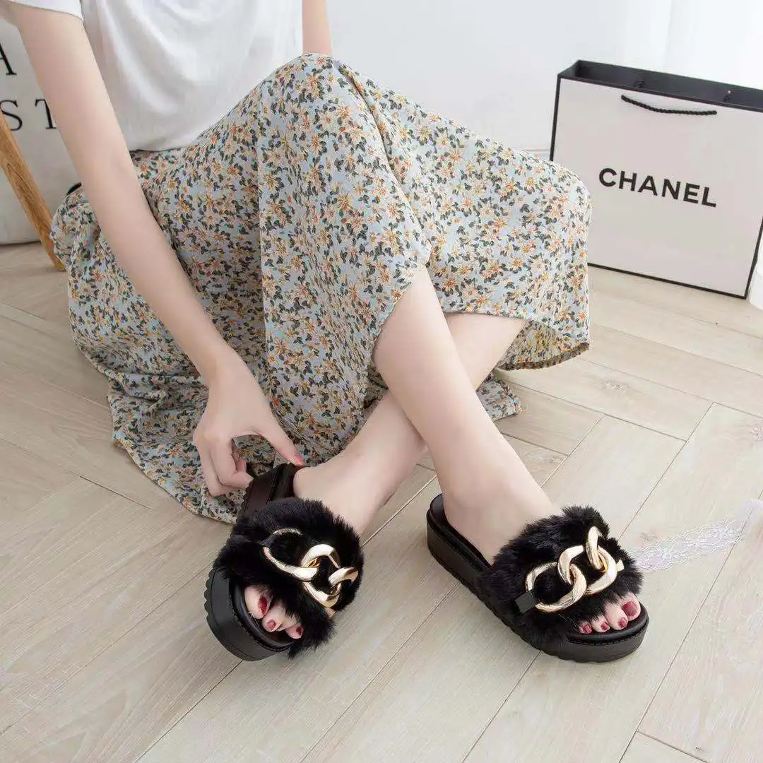 Женские мягкие удобные пушистые тапочки на толстой платформе высокого качества, 2022