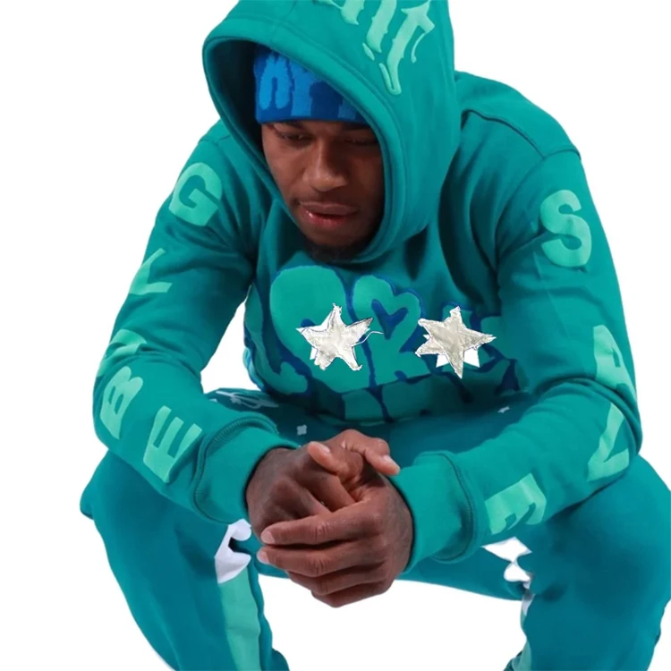 Tracksuit 450Gsm Cotton Hoodie Set Oem Logo Custom Pullover Tapestry Puff Printed Hoodies Streetwear Sweatpants And Hoodie Set