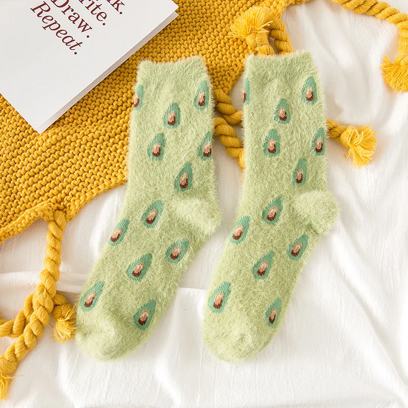 In Stock Winter Cute Fuzzy Socks Coral Fleece Fruit Crew Socks Indoor Floor Sleeping Girls Warm Socks For Women