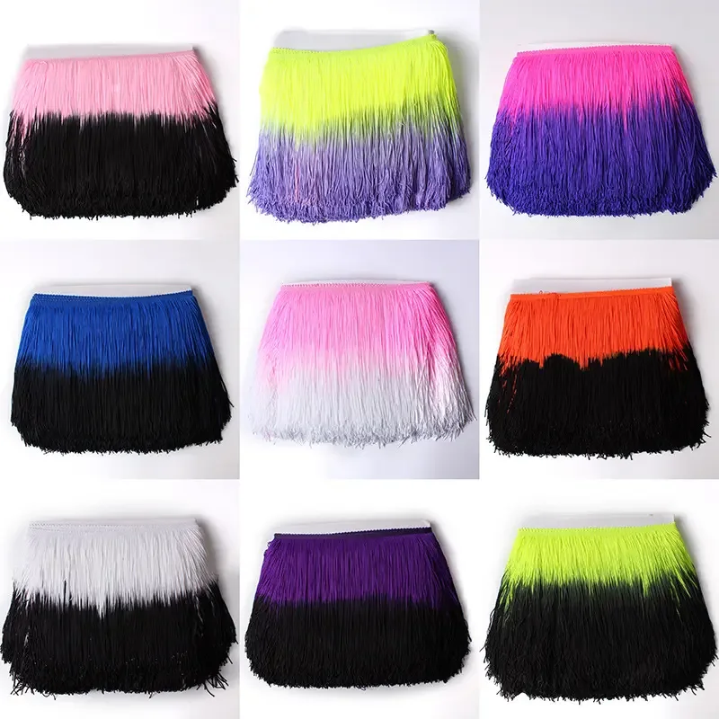 Width 20 cm Chinlon 2 Color two tone vertical Latin Dress Fringe tassel lace trim For clothing accessories home textiles Curtain
