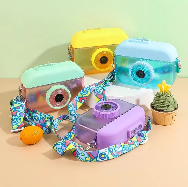Kawaii пластиковые бутылки для воды в форме камеры с соломинками и регулируемым ремешком бутылка школы спорта детей путешествий