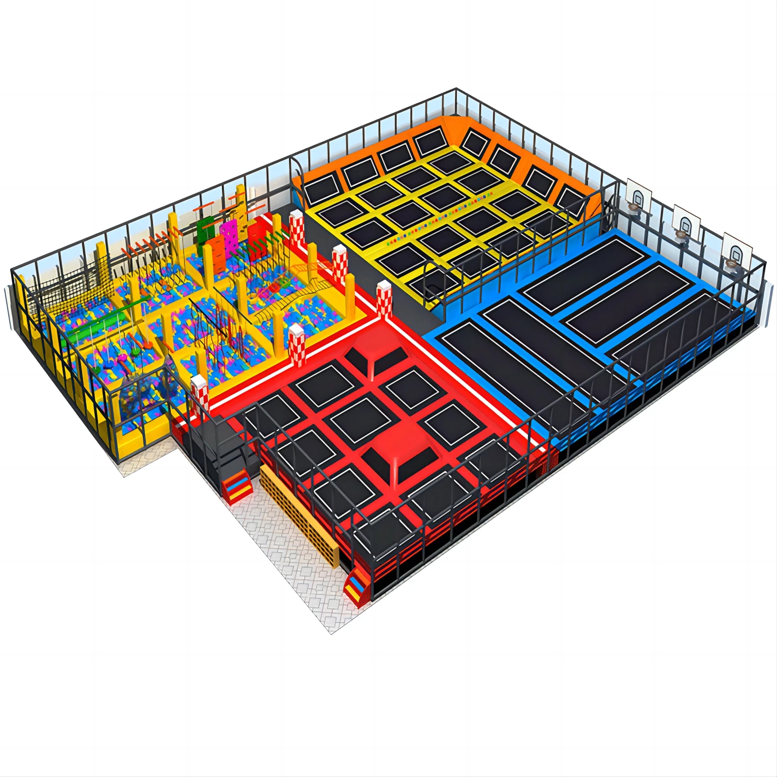 Customized Bungee Jumping Big Trampoline Park Indoor Trampoline With Basketball Hoop