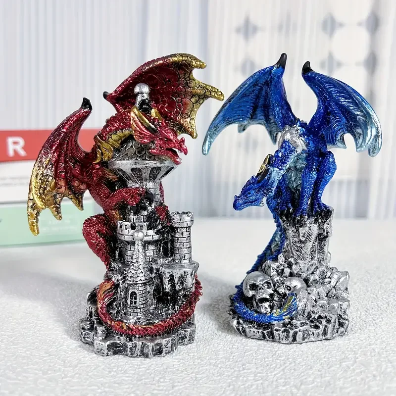 Custom Creative Home Office Living Room Mythical Festival Dragon Sculpture Ornaments Resin Dragon Statue With Castle And Skull