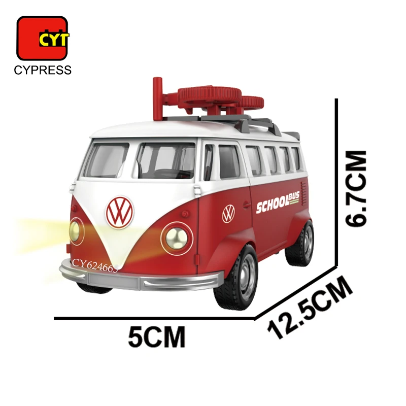 1:36 Pull Back Diecast School Bus City Bus With Light Music Open Door Car Roof Luggage Carrier 4 Styles Toy Bus