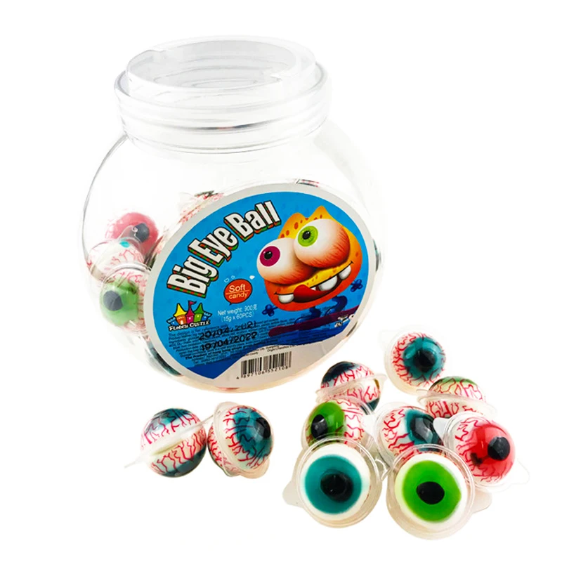 Wholesale Chinese snacks confectionery fruit soft candy 3D halloween eye ball sweets exotic bulk gummy popping sour toy candy