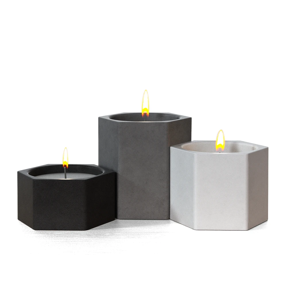 Custom Multicolor Hexagon Concrete Candle Jar With Wood Lid Bamboo Lid Wholesale Bulk Simple Home Decor Candle Holder