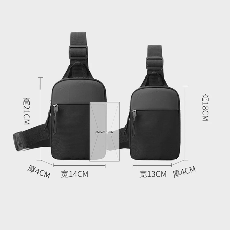 New Multifunction Quality Zipper Small Black Sling Crossbody Shoulder Phone Bag Men Chest Bag Custom Logo
