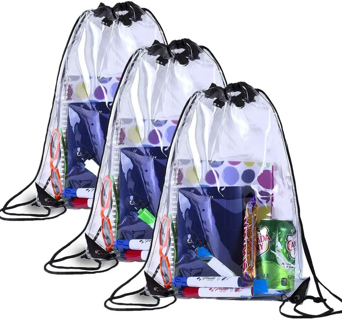 Hot Sale Outdoor Activity Waterproof Durable Travel PVC Bags Transparent Bag Custom Logo Drawstring Rope Bags