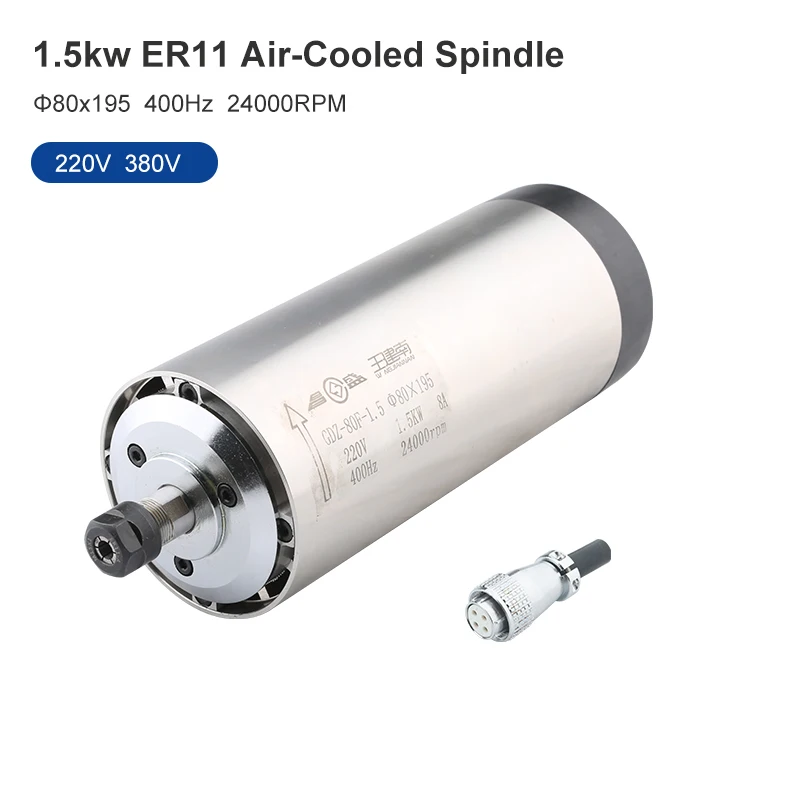 Cnc Milling Spindle 220V 1.5Kw 1500W 80mm Air Cooled Spindle 4 Bearings 24000Rpm 400Hz For Cnc Router Woodworking Carving
