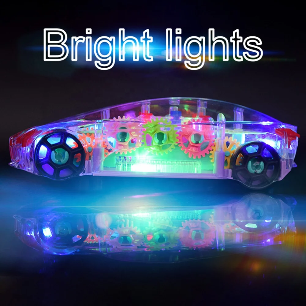 Transformation Toys Transparent Gear 360 Degree Rotation Concept Transparent universal wheel car toy  with Music Light