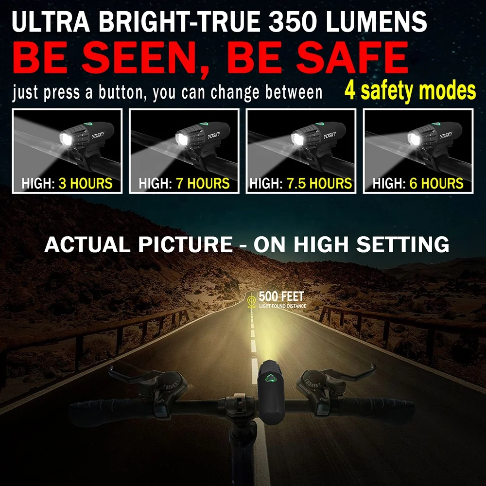 Amazon Hot Sell USB Rechargeable Bike Headlight and Tail Light Waterproof LED USB Bicycle Light Set