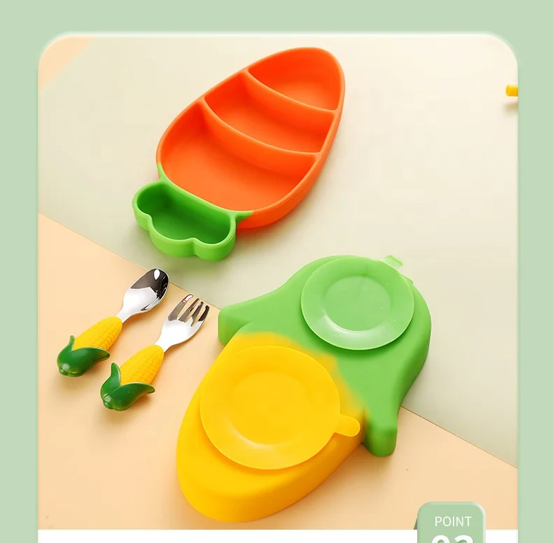 New Style Baby Feeding Tableware Box Set Gifts Baby Silicone Plate Spoon & Fork and Detachable Straw Set
