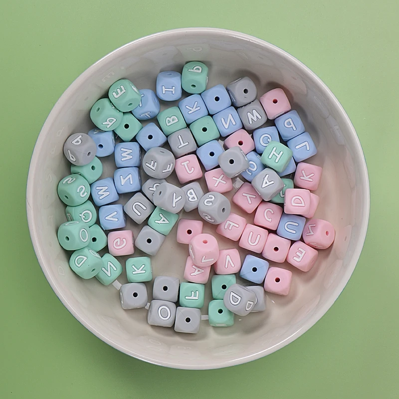 2024 Hot Selling Cute Baby Alphabet Beads Food Grade Bpa Free 12mm Baby Teething Beads Chewable Letter Beads For Pacifier Chain