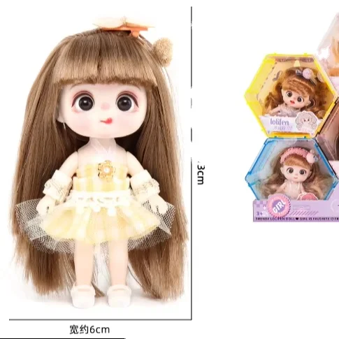 pretend play toys 24pcs cartoon style for choice 13cm height pretty girls doll with 4 color disc