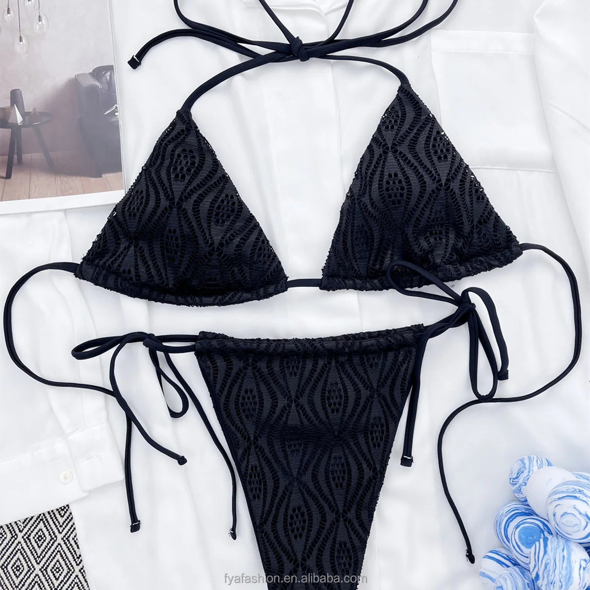 2023 Custom Triangle Lace Mini Thong Sexy Women Bikini Two Piece