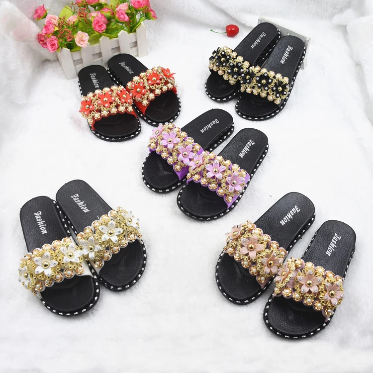 High Quality Outdoor Floral Custom PVC Footwear Slides Women Open Toe Flowers Slippers  with Low Price
