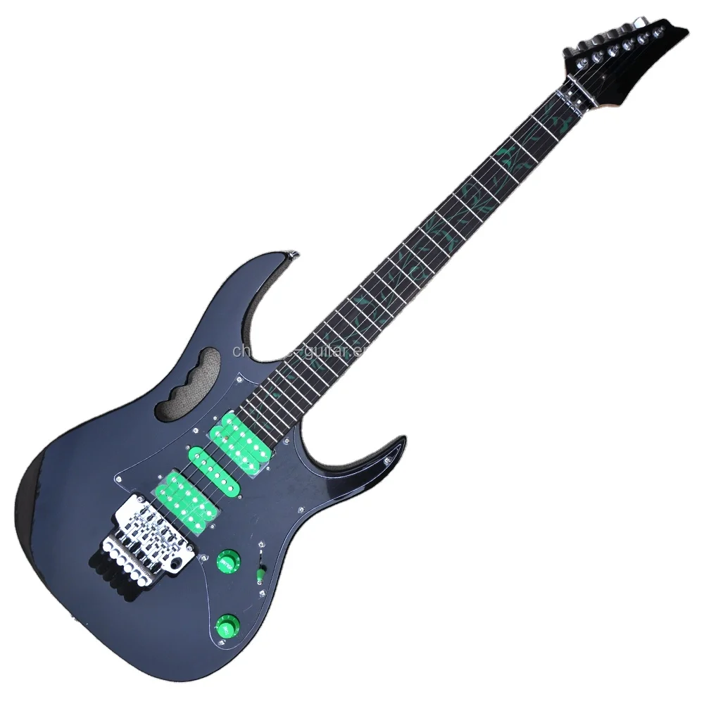 Flyoung Factory Custom Guitar 6 Strings Black Electric Guitar Green Pickups Guitar