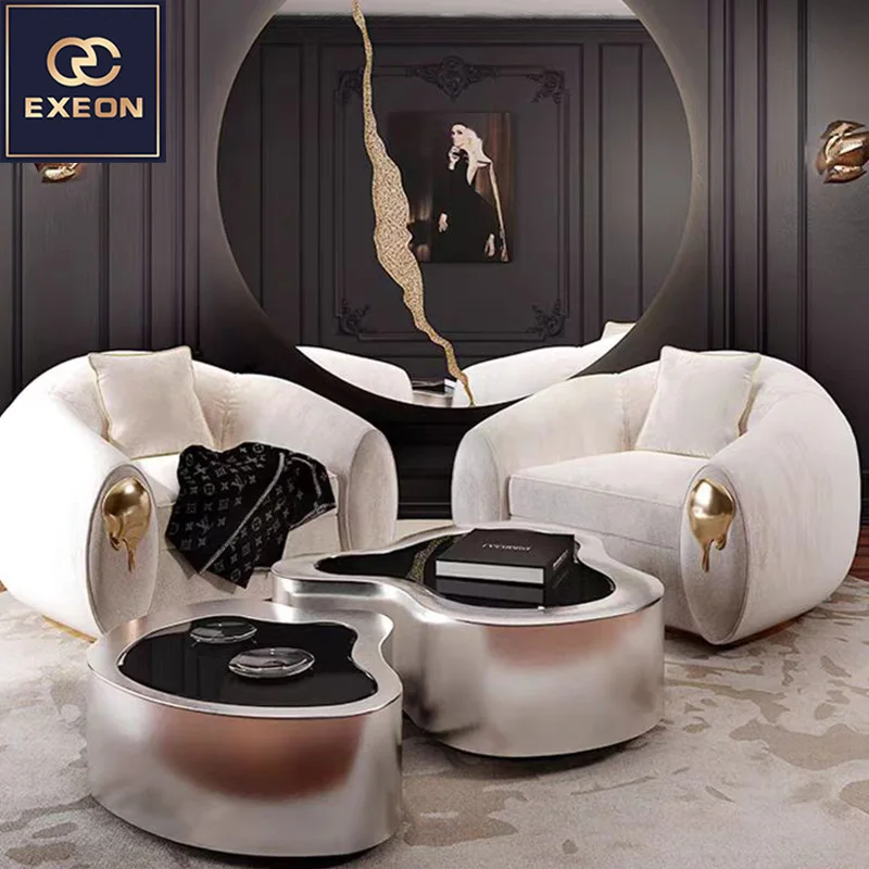 Luxury Villa Design Living Room Furniture Gold Stainless Steel Coffee Table Irregular Design High-end Metal Coffee Table