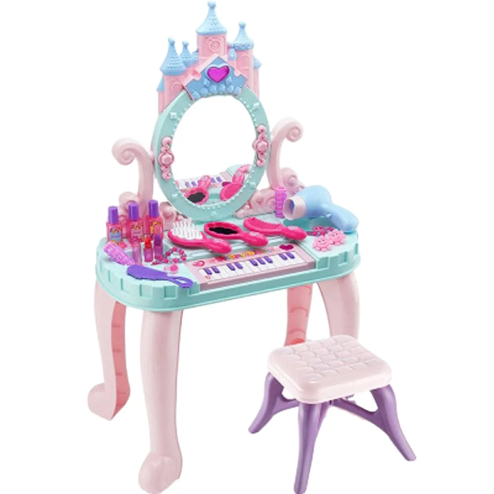 Simulation Princess Castle Dresser Set (Music piano / Hair dryer) for Girl Toy accessories
