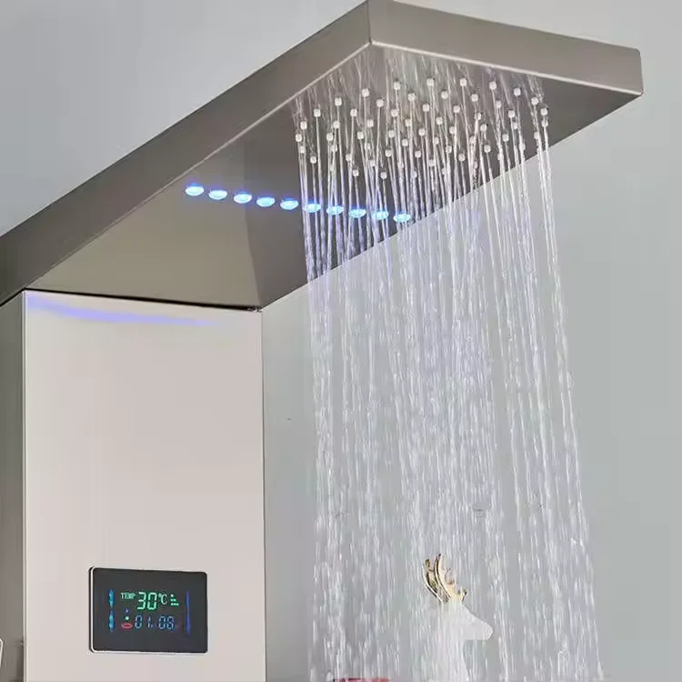 Luxury Stainless Steel Wall Mounted Rain Shower Head Thermostatic Faucets Chrome Waterfall Shower Panels Bathroom Apartments