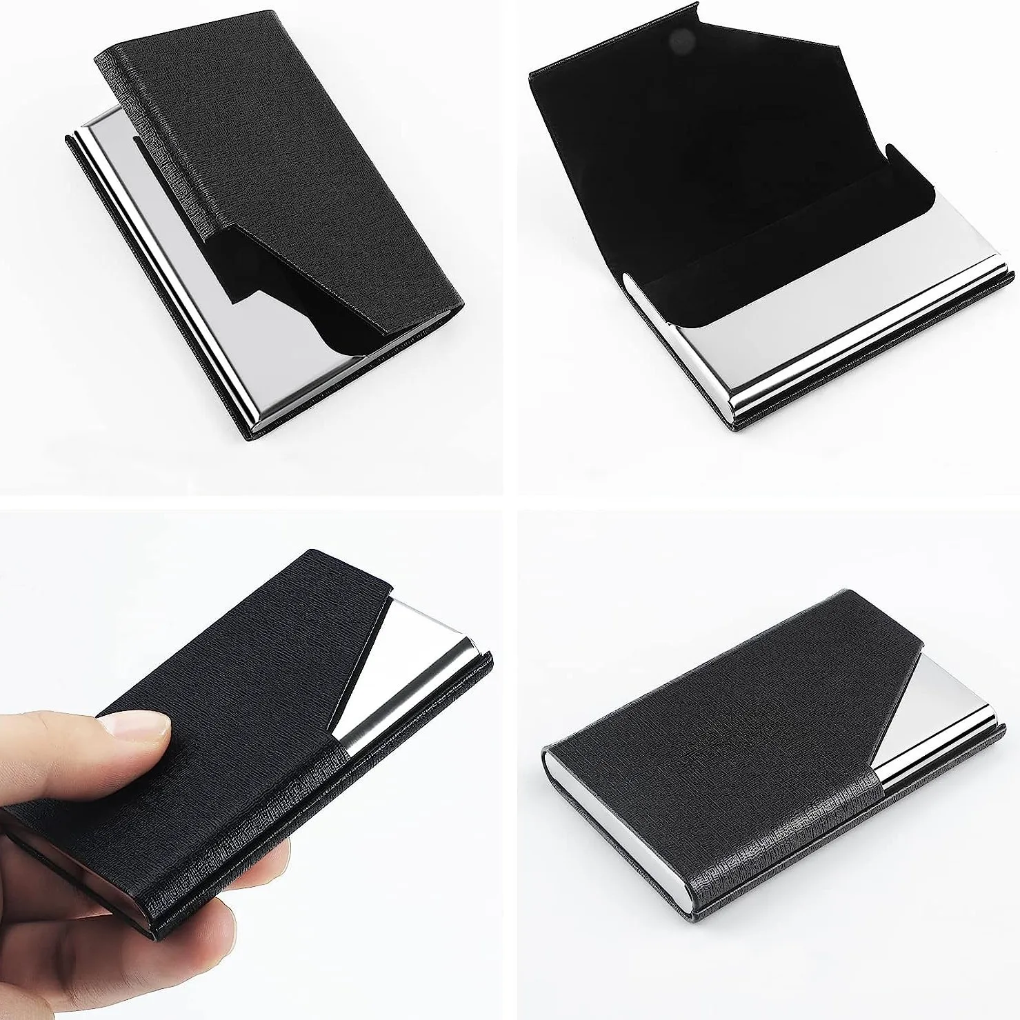 Engraved Logo Customized Logo Business Card Holder Name Card Case, PU Leather & Stainless Steel Credit Card Case for Men & Women