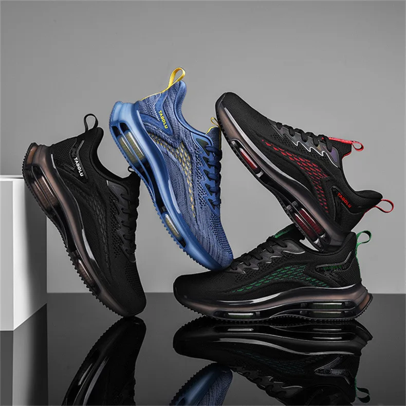 Trendy cushion air cushion sole breathable flying woven fashion running men sports shoes