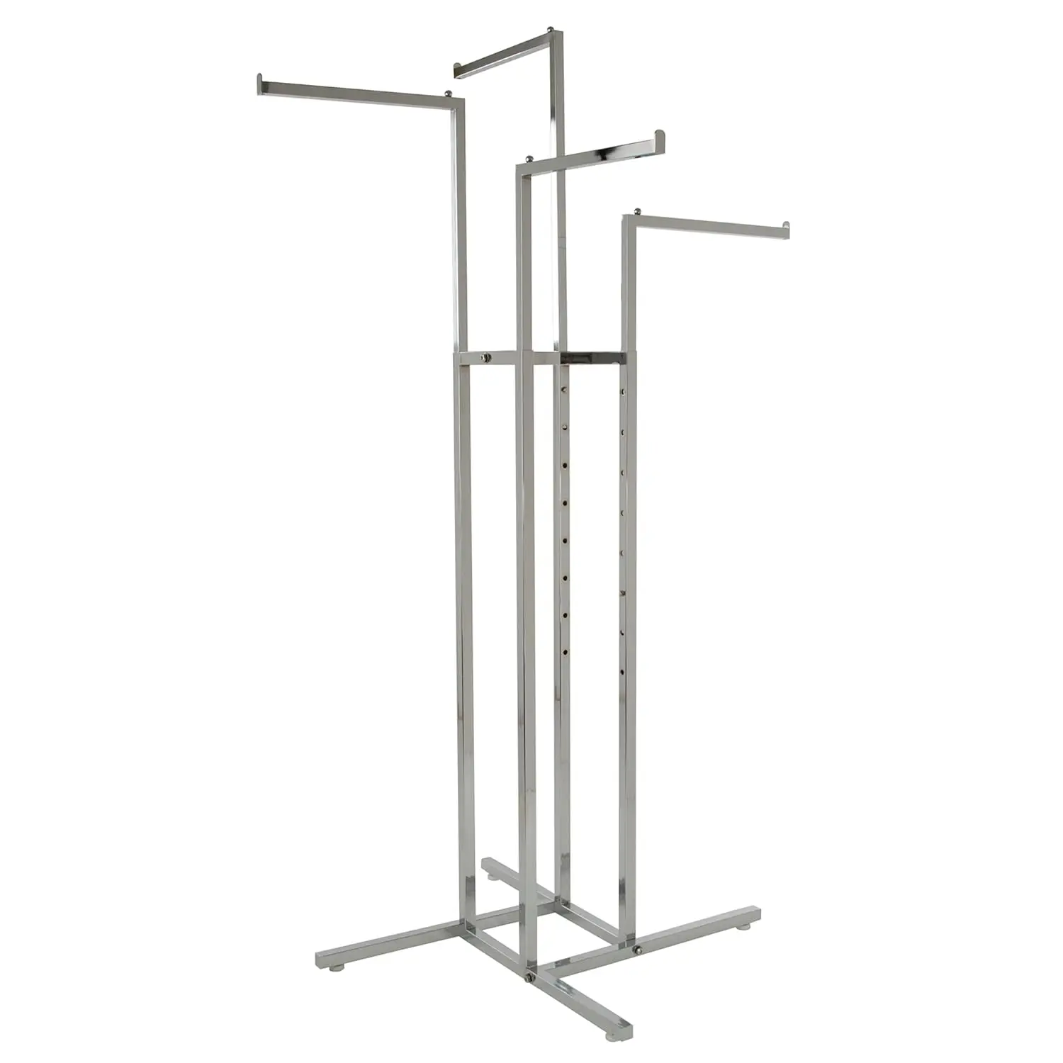 High Quality Heavy Duty Chrome 4 Ways Garment Clothing Display Rack with 4 Adjustable Slanted straight Arms
