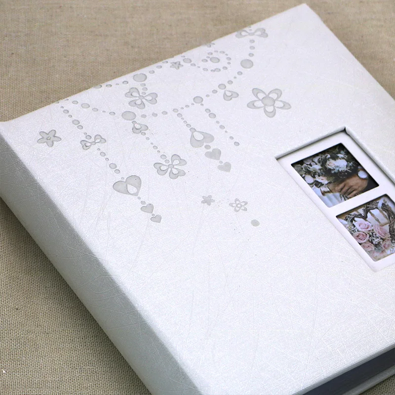 White pu leather embossed pattern album photo 200 pockets memo wedding photo album